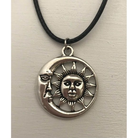 Celestial Sun And Moon Pendant Waxed Cord - Picture 1 of 10